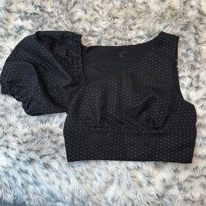 EUC Revolve H:ours Black One Shoulder Crop Top Asymmetrical Puff Sleeve Small